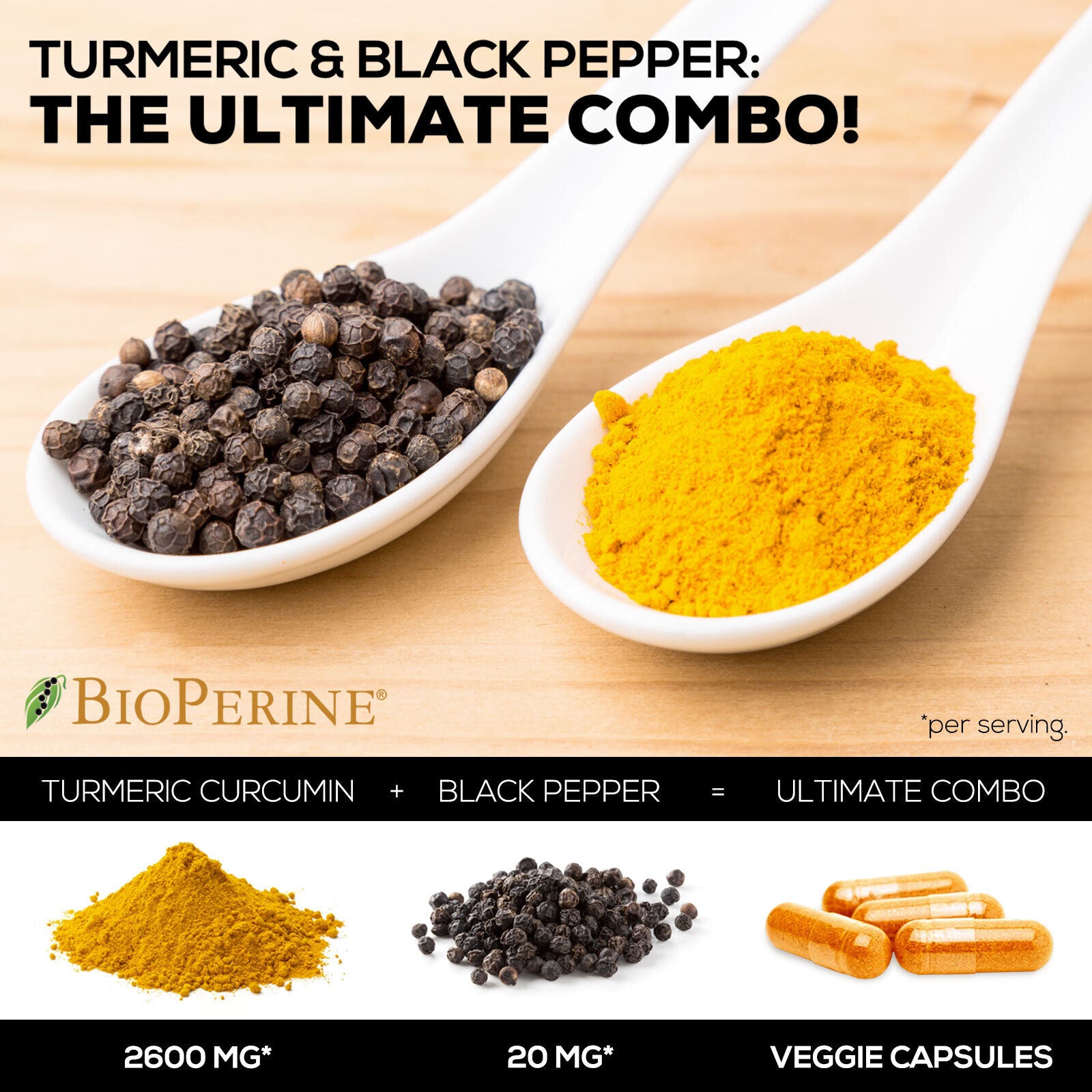 Turmeric Curcumin with Bioperine 2600mg High Absorption Triple Strength Capsules