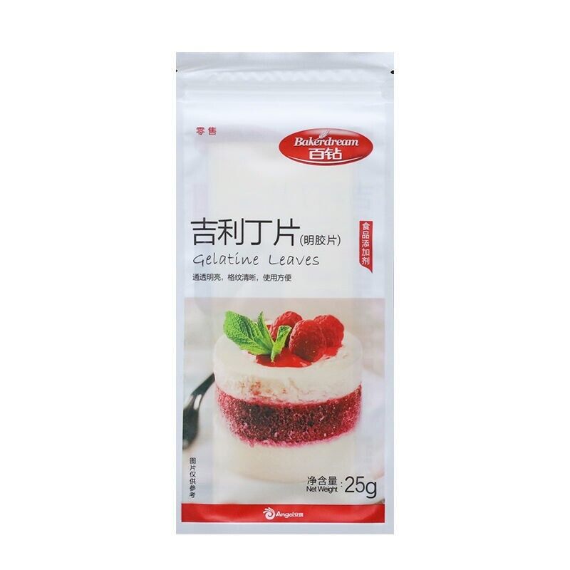 25g*5bags 百钻 吉利丁片 Chinese food snacks Baker Dream Gelatin食用明胶鱼胶家用烘焙自制儿童奶酪棒果冻慕斯片装 Main image