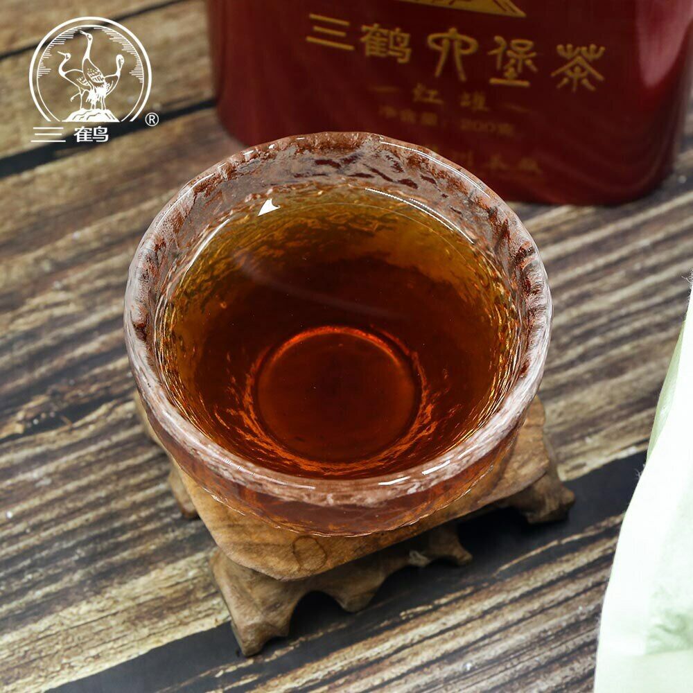 Three Cranes Sanhe  Liu Bao Tea Dark Tea Heicha Wuzhou Teas Red Jar 200g
