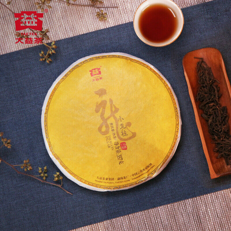 Menghai TAETEA Small DRAGON PILLAR Dayi Tea Cake Pu-erh 357g Ripe Puer 1801