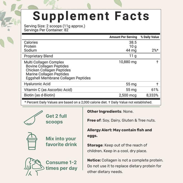 Multi Collagen Peptides Powder - Hydrolyzed Protein Peptides (Type I,II,III,V,X)