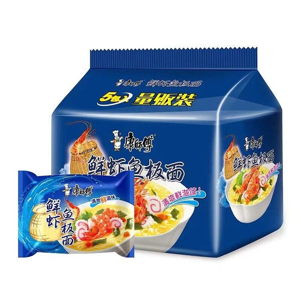 5bags Kangshifu Fresh Shrimp & Fish Instant Noodles Chinese Food 康师傅鲜虾鱼板面5连包