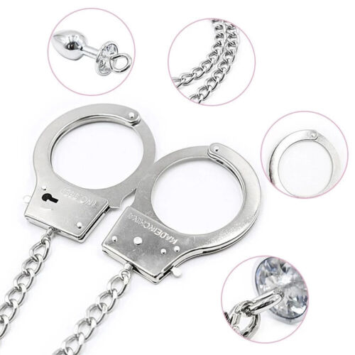 BDSM Adult Sex Toys US Handcuff Anal Plug Butt Bondage Metal Restraint Fetish SM