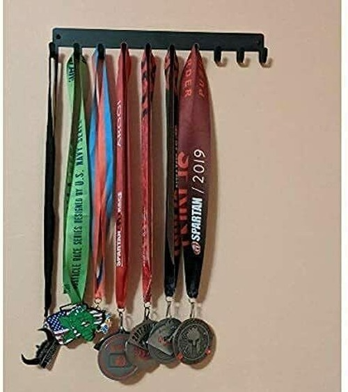 Plain Medal Hanger Rack - Color Black - 14.5 inches with 10 Hooks Metal Wall Art