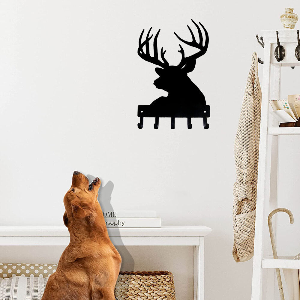 Buck Head Deer Key Rack Hanger - 6 inch Wide/9 inch Wide Metal Wall Art