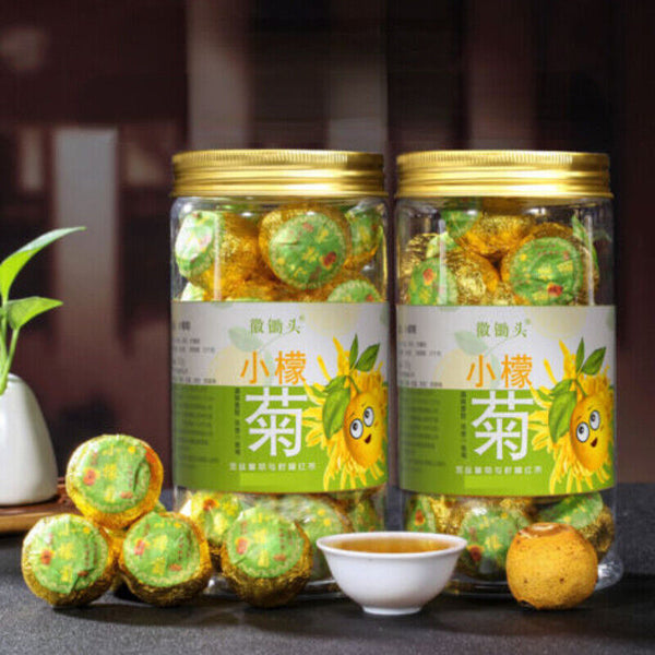 小柠檬菊花茶 金丝皇菊柠檬 红茶古树滇红花草茶徽锄头 Dianhong Herbal Black Tea lemon Chrysanthemum Tea 200g