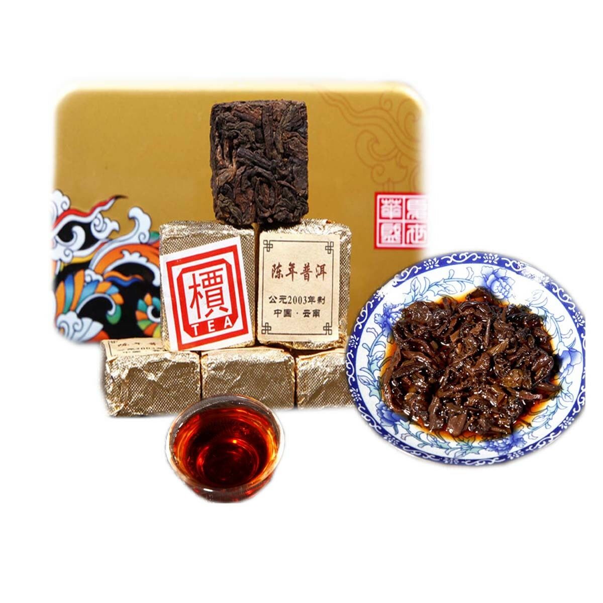 Ripe Puer Tea Brick Old Pu'er Black Tea Cooked Puerh Yellow Iron Box Yunnan 250g Main image