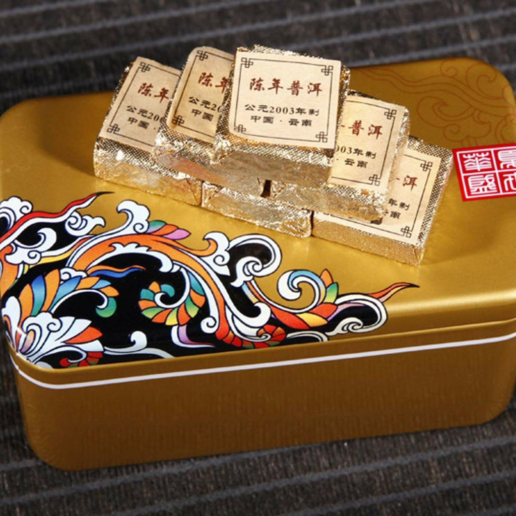 Ripe Puer Tea Brick Old Pu'er Black Tea Cooked Puerh Yellow Iron Box Yunnan 250g