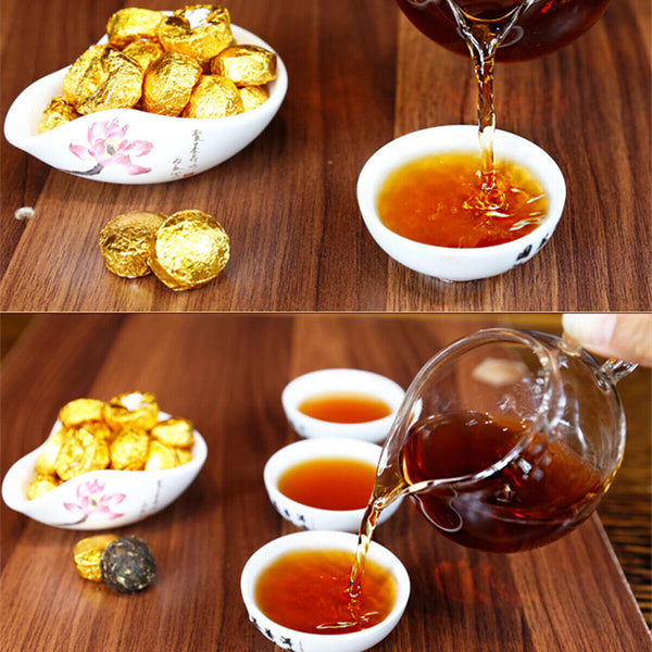 Pu'er Black Tea Health  Mini Tea Cake Pu-Erh Ripe Tuocha Golden Bag 200g