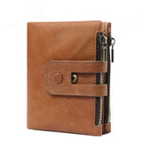 Double zipper bulk wallet anti-RFID steal fashion short casual men's wallet new genuine leather wallet