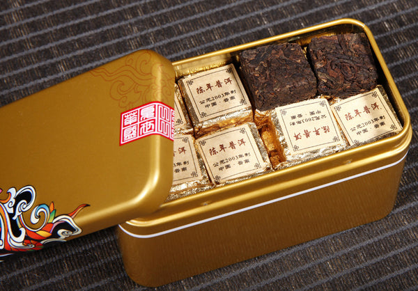 Ripe Puer Tea Brick Old Pu'er Black Tea Cooked Puerh Yellow Iron Box Yunnan 250g