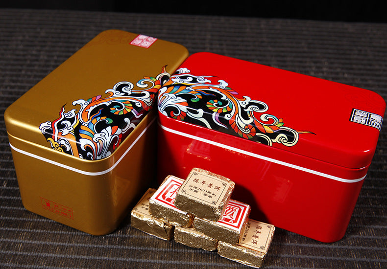 Ripe Puer Tea Brick Old Pu'er Black Tea Cooked Puerh Yellow Iron Box Yunnan 250g