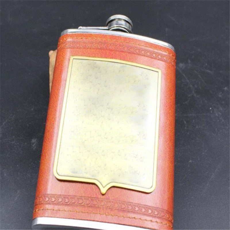 9oz Luxury Stainless Steel Hip Flask 3 Styles Faux Leather Whiskey Wine Bottle Retro Engraving Alcohol Pocket Flagon As Gift 1pc Main image