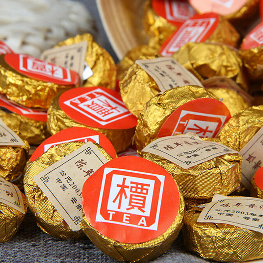 High Quality Puerh Tea Ripe  Puer Small Golden Cake Premium Bamboo Basket 500g