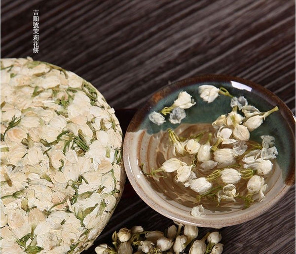 TemuTea 200g Top Grade Dried Jasmine Tea Bud Flower Tea Green Pu-erh Tea Cake Blooming Tea