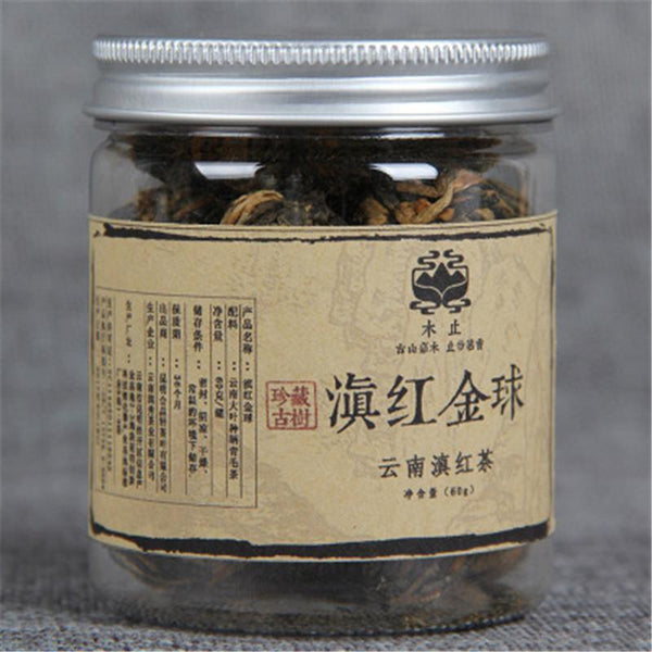 TemuTea 60g China Yunnan Dianhong Black Tea Handmade Small Golden Ball Canned Black Tea
