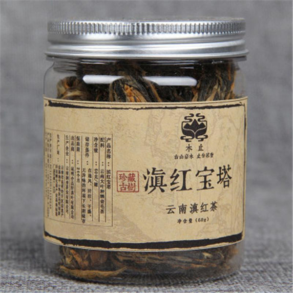 TemuTea 60g Yunnan Dianhong Black Tea Small Pagoda Pu-erh Tea Canned Handmade Black Tea