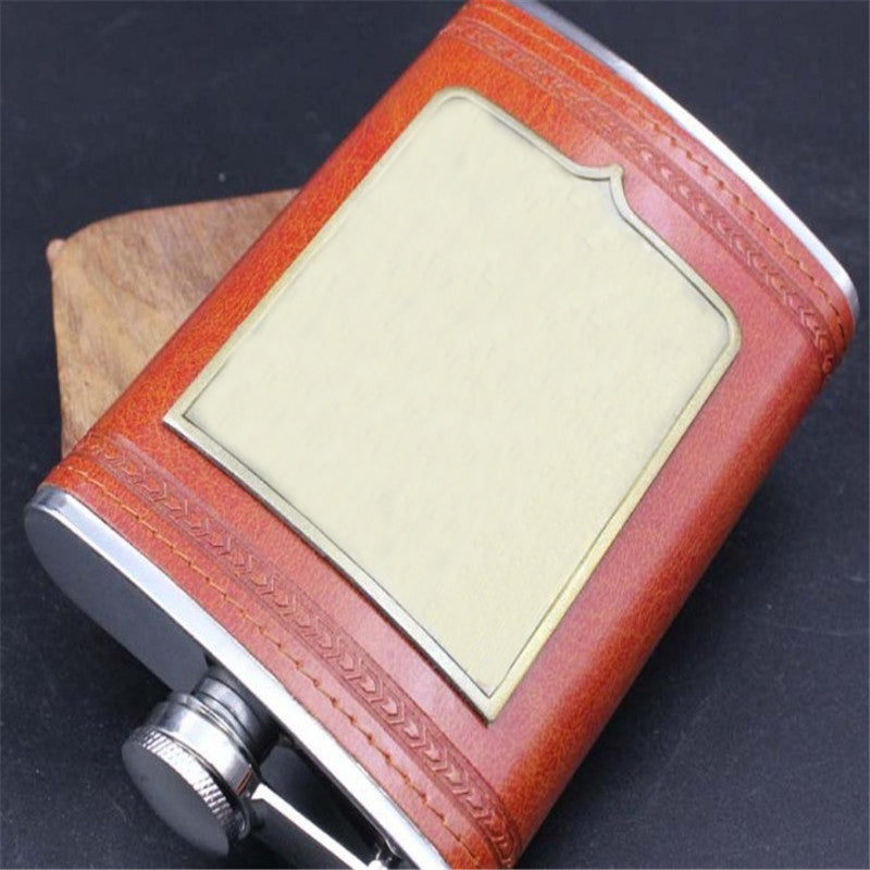 9oz Luxury Stainless Steel Hip Flask 3 Styles Faux Leather Whiskey Wine Bottle Retro Engraving Alcohol Pocket Flagon As Gift 1pc Secondary image