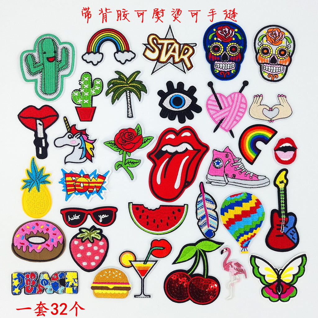 32 Pcs Sticker for Clothes Applicationss Patches on Clothing Iron Cartoon Stripes Embroidered Patch for Backpack Handbag Badges