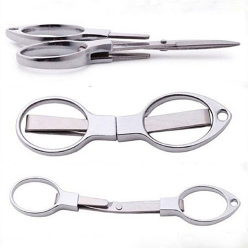 Silver Mini Stainless Steel Folding Keychain Fishing Scissors Glass Shaped Cutter Camping Tool Fishing Pliers Hook Scissors