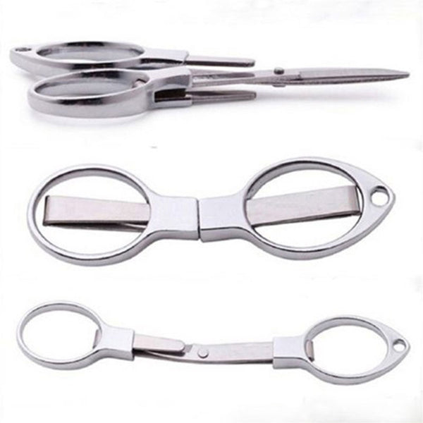 Silver Mini Stainless Steel Folding Keychain Fishing Scissors Glass Shaped Cutter Camping Tool Fishing Pliers Hook Scissors