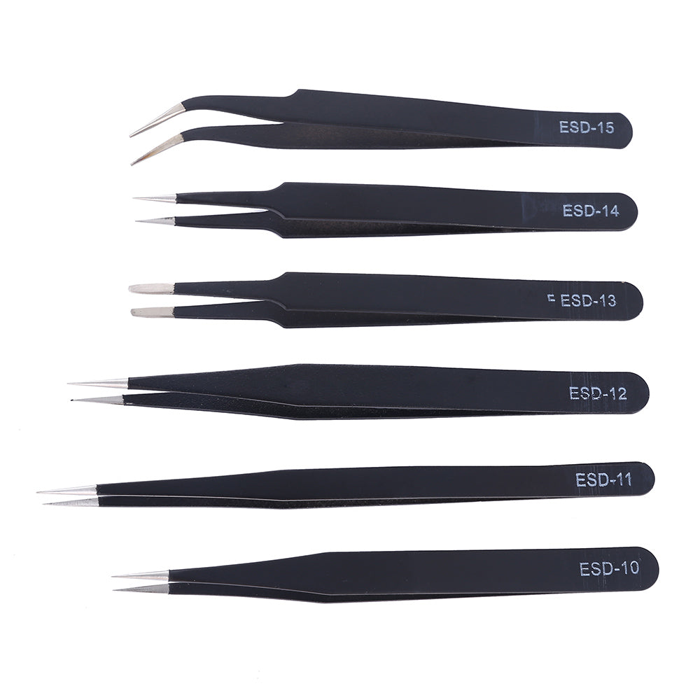 6Pcs Anti-static ESD Stainless Steel Tweezers Maintenance Tools Industrial Precision Curved Straight Tweezers Repair Tools Secondary image