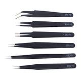 6Pcs Anti-static ESD Stainless Steel Tweezers Maintenance Tools Industrial Precision Curved Straight Tweezers Repair Tools