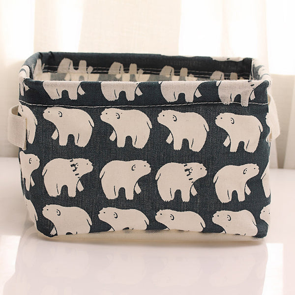 Desktop Storage Basket Cute Printing Waterproof Organizer Cotton Linen Sundries Storage Box Cabinet Underwear Storage Bag
