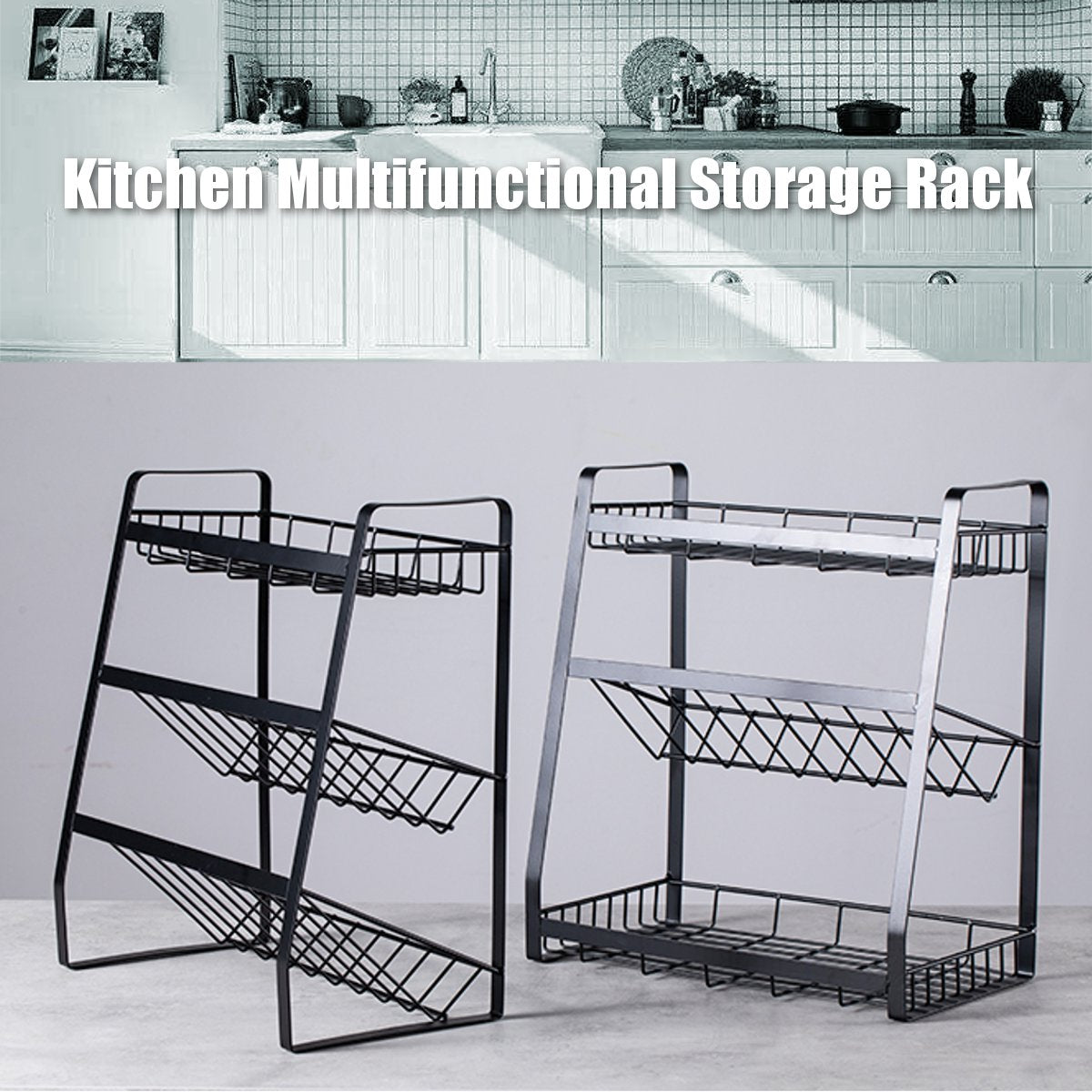 3 Layers Metal Multifunction Storage Rack Holder Kitchen Tool Organizer Seasoning Bottles Stand Shelf Dish Bowl Drain Rack Main image