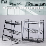3 Layers Metal Multifunction Storage Rack Holder Kitchen Tool Organizer Seasoning Bottles Stand Shelf Dish Bowl Drain Rack