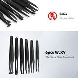 6PC Electronic Precision Tweezer Set Plastic Anti Static Precision Tweezers for Mobile Phone Repair Tools Kit Size 1/2/3/5/6/8