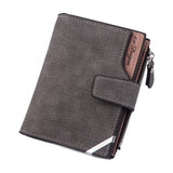 Men's Wallet Leather Short Carteira Vertical Locomotive British Casual Multi-function Card Bag Zipper Buckle Triangle Folding