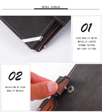 Men's Wallet Leather Short Carteira Vertical Locomotive British Casual Multi-function Card Bag Zipper Buckle Triangle Folding