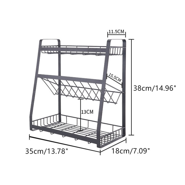 3 Layers Metal Multifunction Storage Rack Holder Kitchen Tool Organizer Seasoning Bottles Stand Shelf Dish Bowl Drain Rack