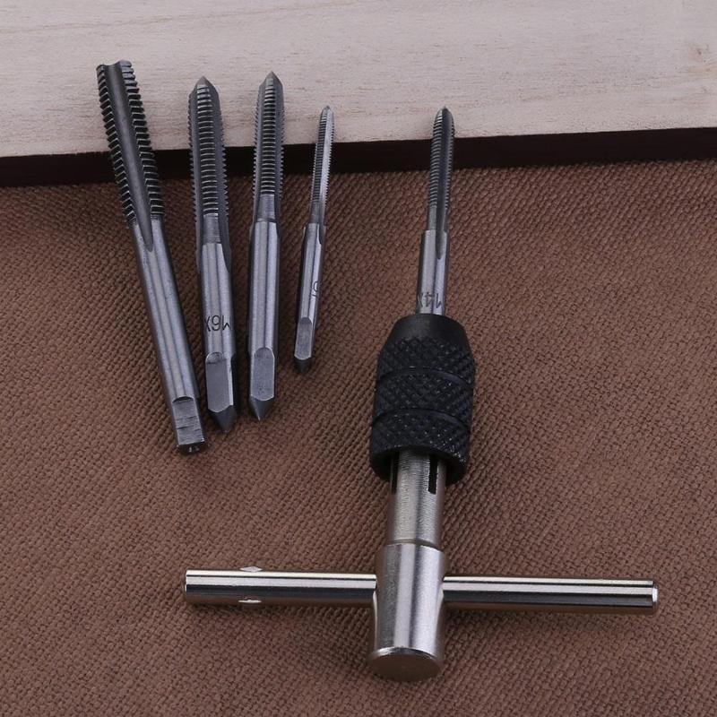 6pcs T-type Machine Hand Screw Tap Wrench M3/M4/M5/M6/M8 Tap Die Set Straight Fluted Screw Thread Metric Plug Tap Drill Secondary image