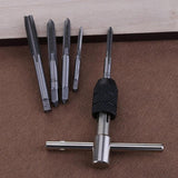 6pcs T-type Machine Hand Screw Tap Wrench M3/M4/M5/M6/M8 Tap Die Set Straight Fluted Screw Thread Metric Plug Tap Drill