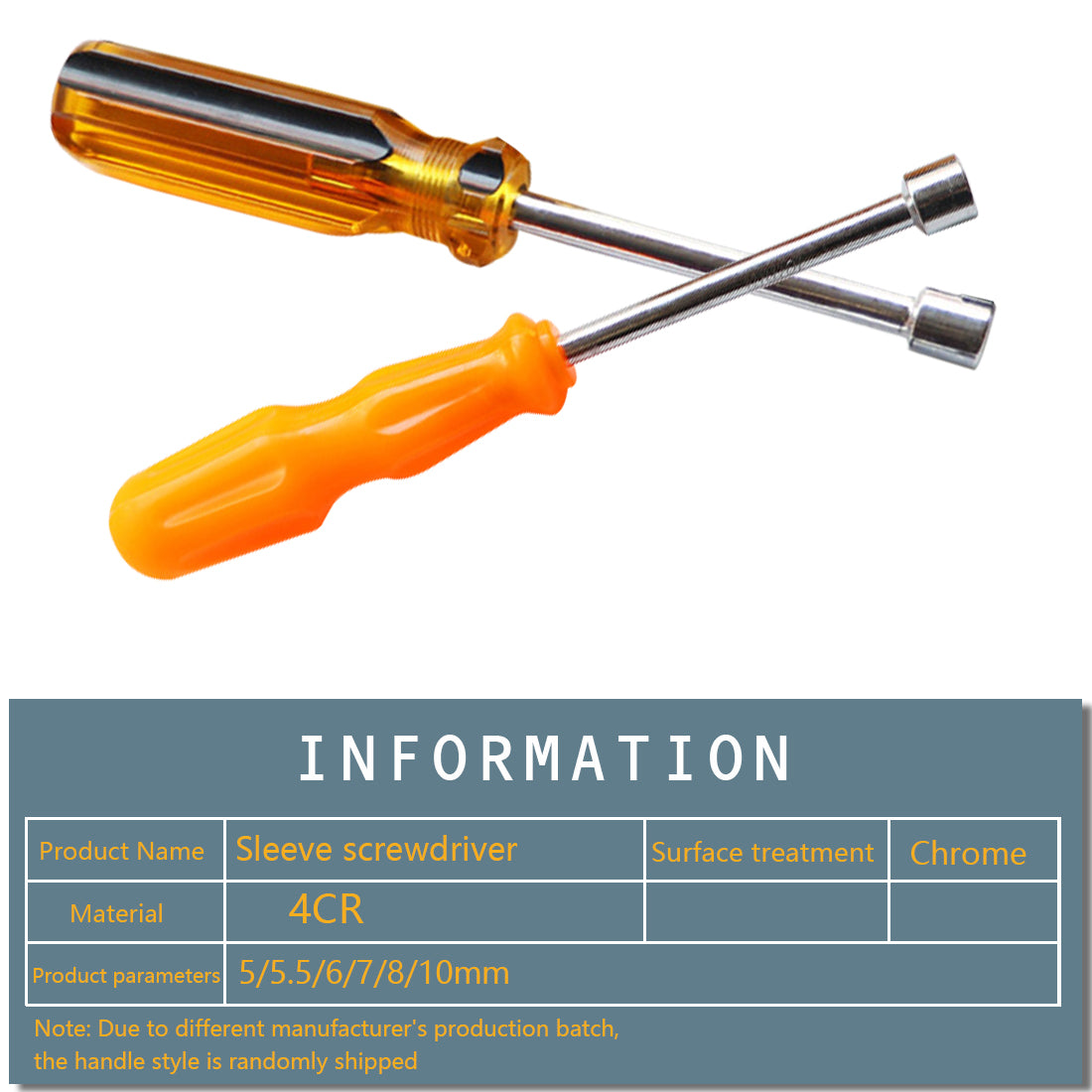 Hot 1PC 5/5.5/6/7/8/10mm Socket Wrench Screw Driver Metal Hex Nut Key Tool Screwdriver Handle Random Color Main image