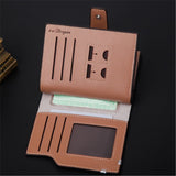 Men's Wallet Leather Short Carteira Vertical Locomotive British Casual Multi-function Card Bag Zipper Buckle Triangle Folding