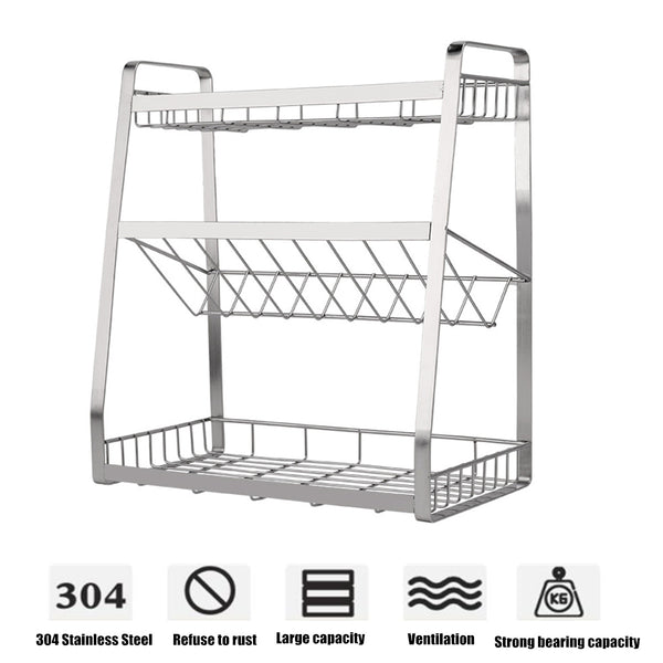 3 Layers Kitchen Spice Rack 304 Stainless Steel Countertop Spice Jars Bottle Shelf Kitchen Organizer Shelf Storage Holder Black