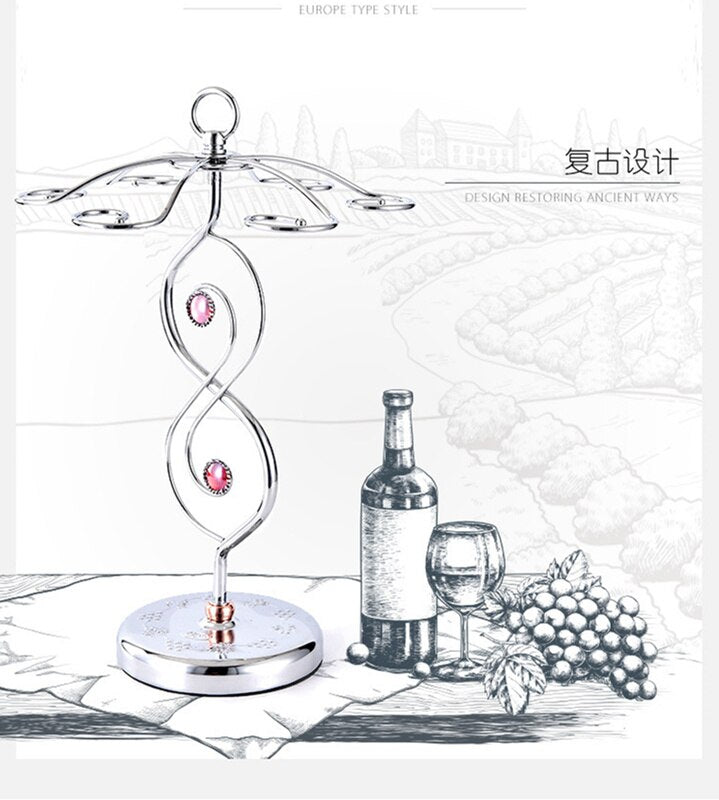 Nordic Style Goblet Holder Wine Cup Rack Red Wine Glass Cup Standing with 6 Hooks Stainless Steel Hanging Drinking Glasses Rack Secondary image