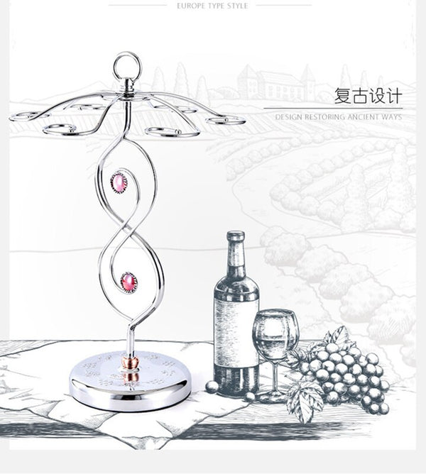 Nordic Style Goblet Holder Wine Cup Rack Red Wine Glass Cup Standing with 6 Hooks Stainless Steel Hanging Drinking Glasses Rack
