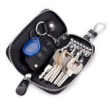 Genuine Leather Man Key Wallets Short Square Cowhide ID Card Holder Zipper Multi-function Car Keychain Housekeeper Key Organizer