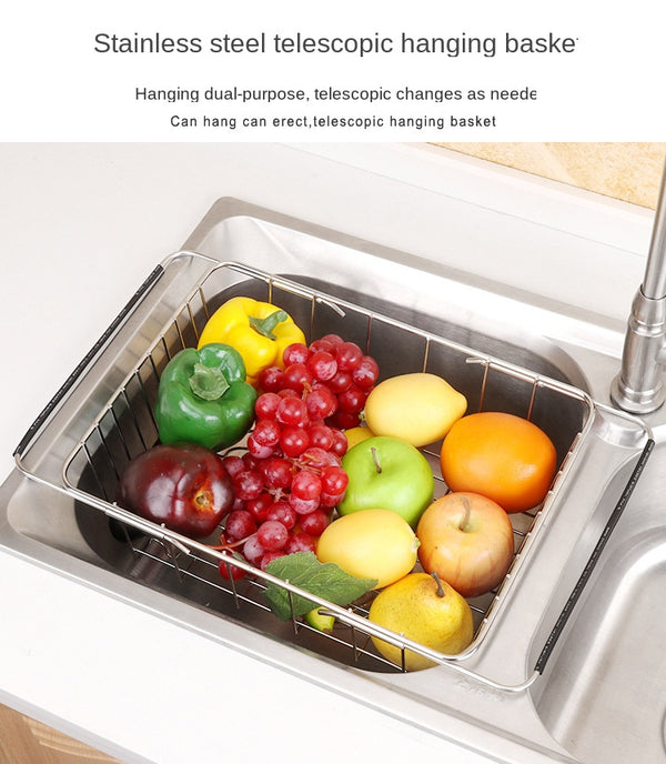 Stainless Steel Vegetables Drain Rack Adjustable Sink Fruit Storage Holder Dish Home Organizer Drying  Kitchen Functional Basket