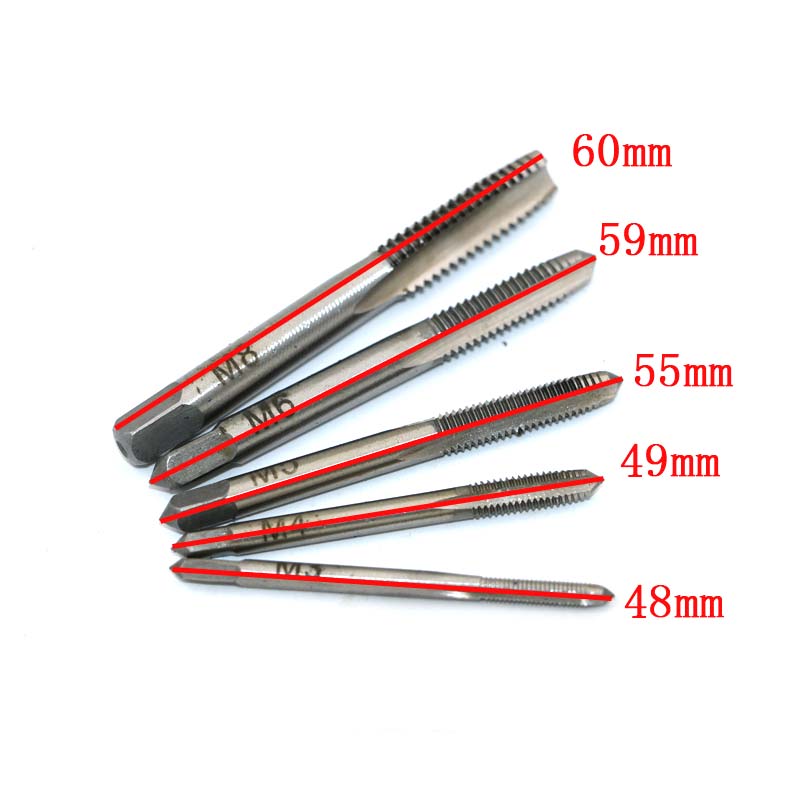 6pcs 3F Hand Screw Thread Metric Plug Tap Set M3 M4 M5 M6 M8 with Adjustable Tap Wrench 1/16-1/4"