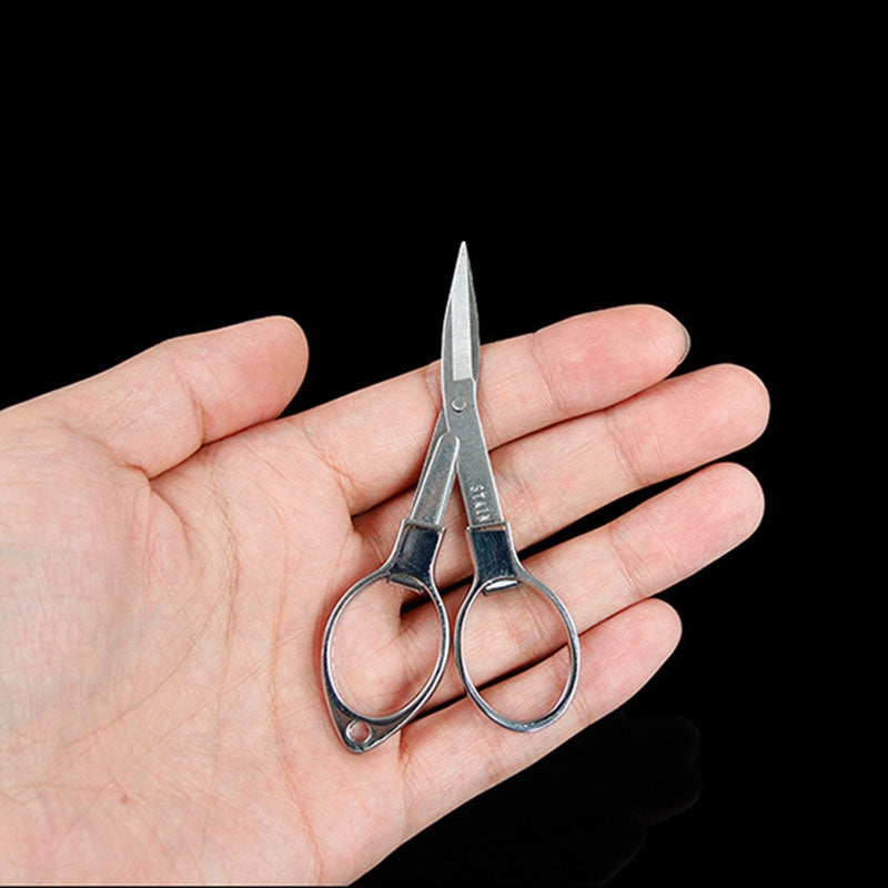 Silver Mini Stainless Steel Folding Keychain Fishing Scissors Glass Shaped Cutter Camping Tool Fishing Pliers Hook Scissors
