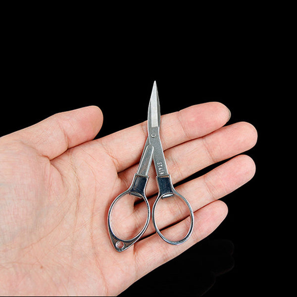 Silver Mini Stainless Steel Folding Keychain Fishing Scissors Glass Shaped Cutter Camping Tool Fishing Pliers Hook Scissors