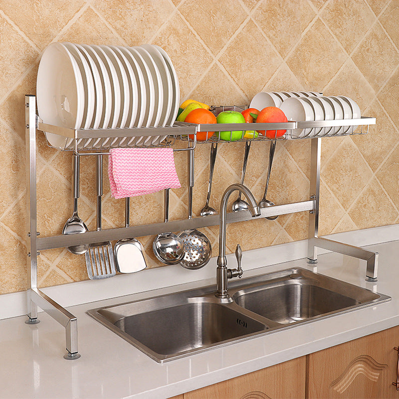 Kitchen stainless steel sink drain rack kitchen shelf DIY dishes cutlery dry drain rack 2 layer storage rack pantry organizer Main image
