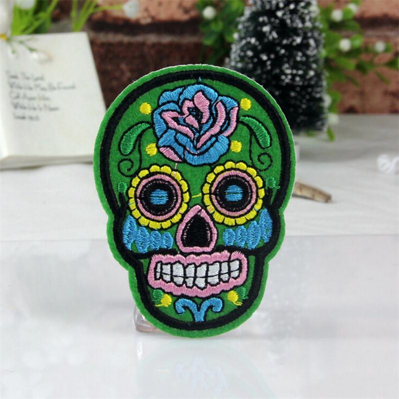 8pcs/lot Punk Rock Skull Embroidery Patches Various Style Flower Rose Skeleton Iron On Biker Patches Clothes Stickers Applique