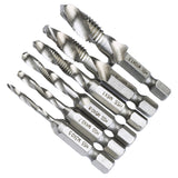 6pcs M3-M10 Screw Tap Drill Bits Hss Taps Countersink Deburr Set Metric Combination Bit High Speed Steel 1/4 IN Quick Change Hex