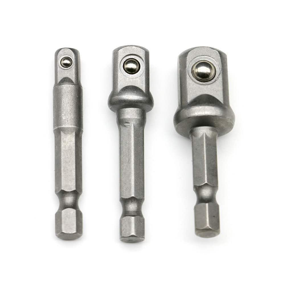 3pcs Socket Adapter 1/4 3/8 1/2Inch Nut Driver Sockets Impact Hex Shank Extension Drill Bits Bar Set 3 Short rods 50mm Main image
